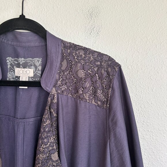 Logo Lori Goldstein Jacket 16 Blue Lace Open Front Flowy Waist Cinch - Picture 2 of 11